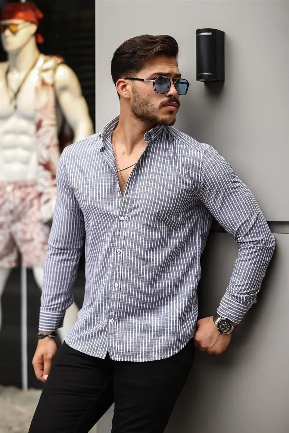 Chemise homme rayée en coton manches longues Carina - Justyol