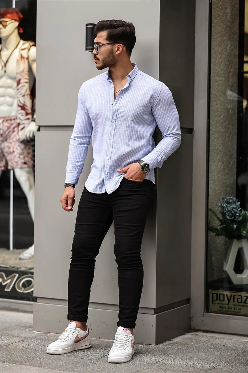 Chemise homme rayée en coton manches longues Carina