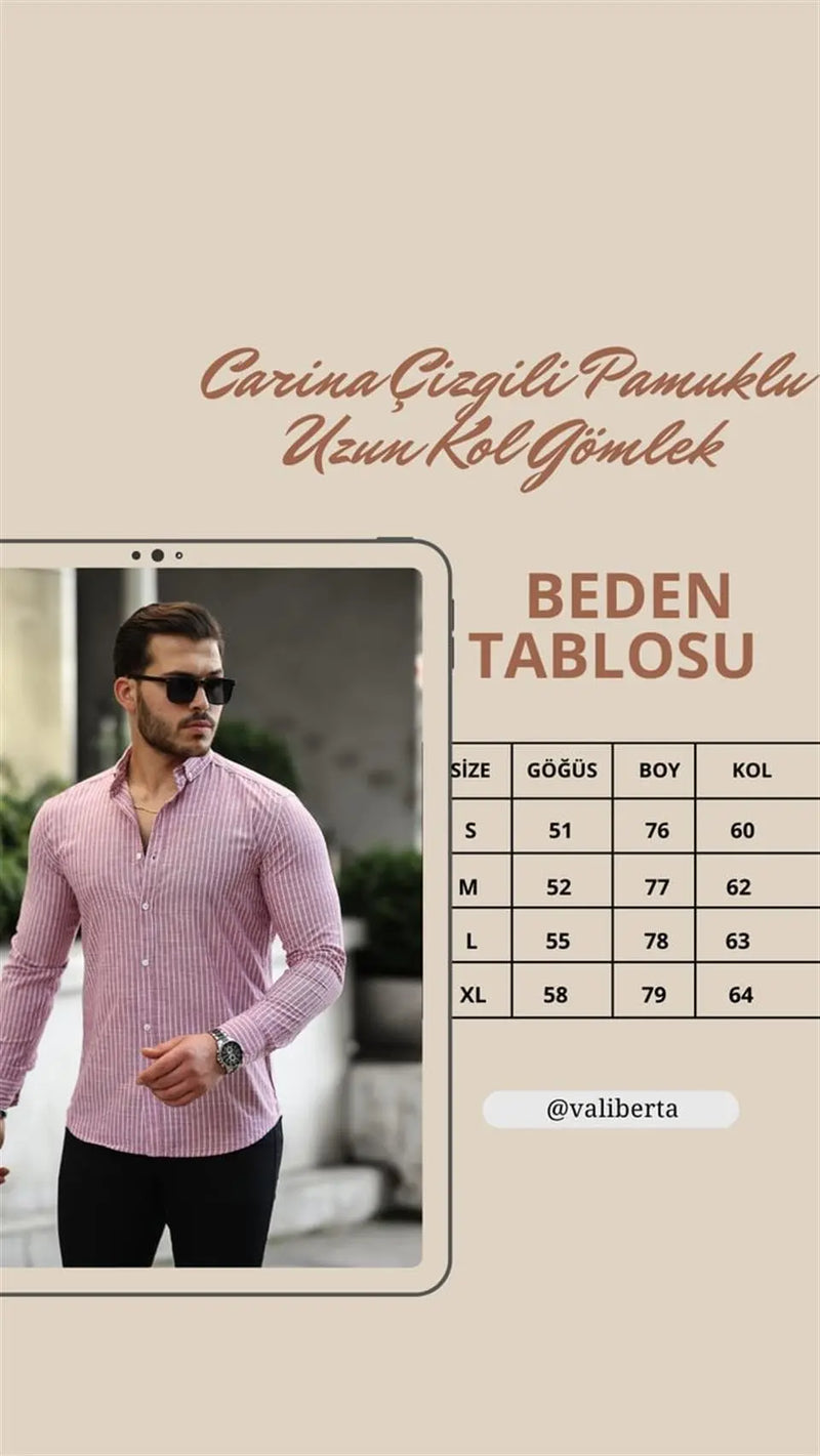 Chemise homme rayée en coton manches longues Carina