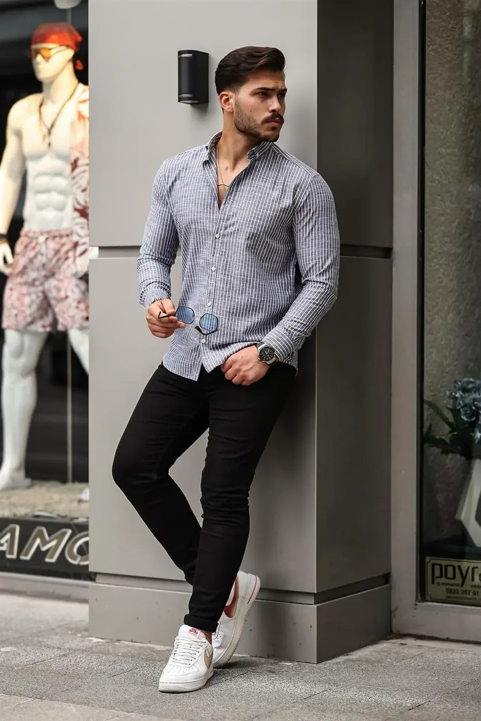 Chemise homme rayée en coton manches longues Carina - Justyol