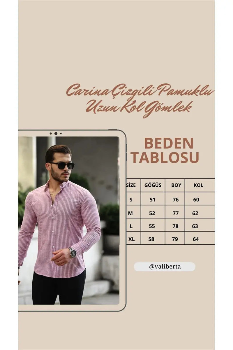 Chemise homme rayée en coton manches longues Carina