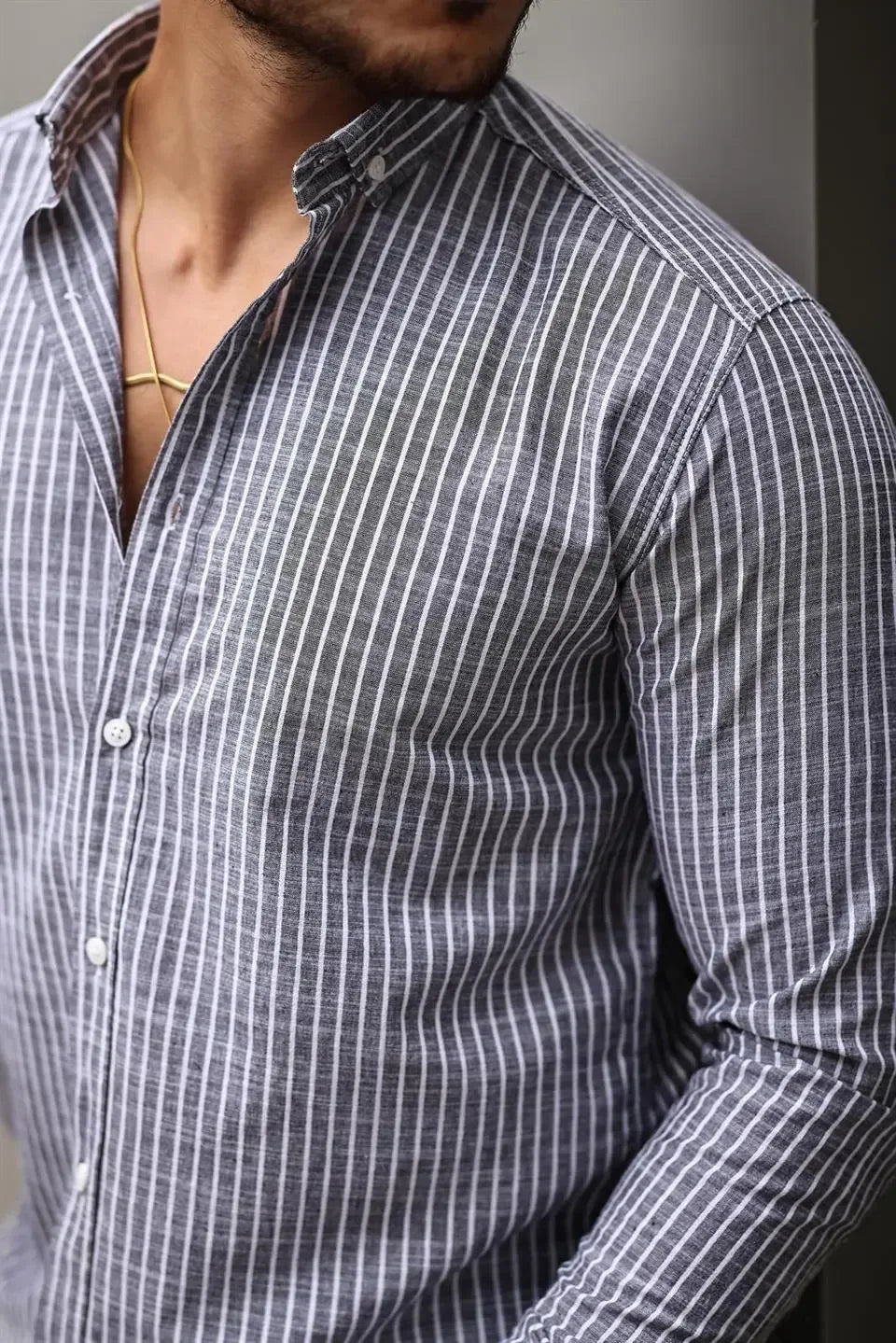 Chemise homme rayée en coton manches longues Carina - Justyol