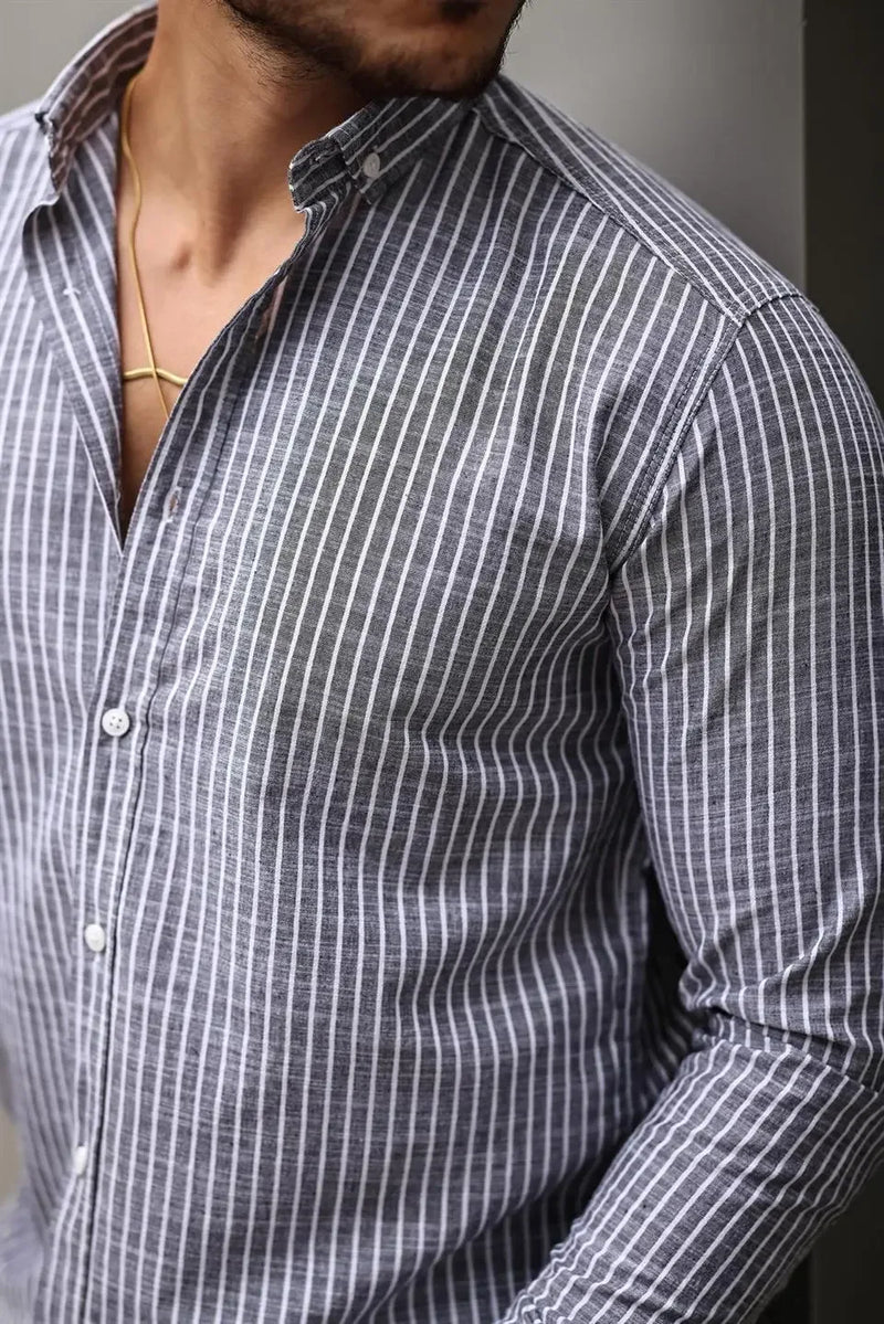 Chemise homme rayée en coton manches longues Carina