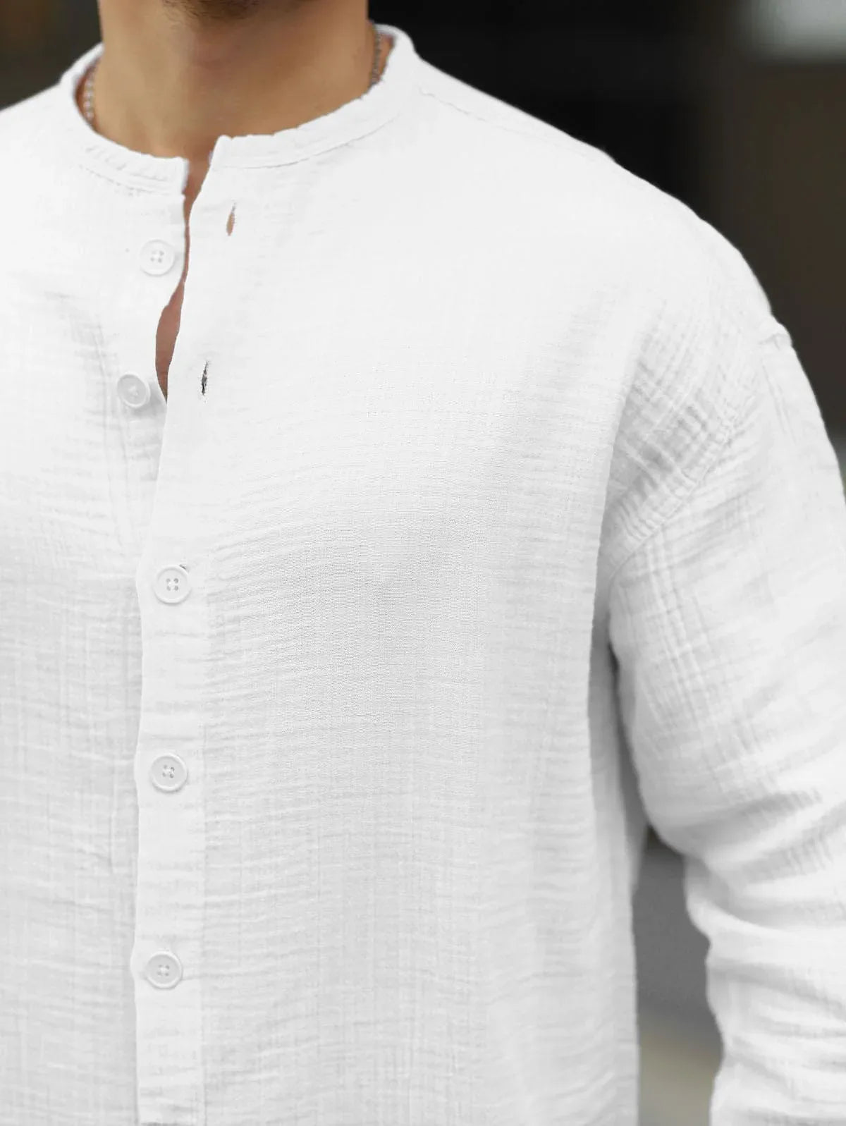 Chemise en muslin oversize à col mandarin à demi-boutonnage - Justyol