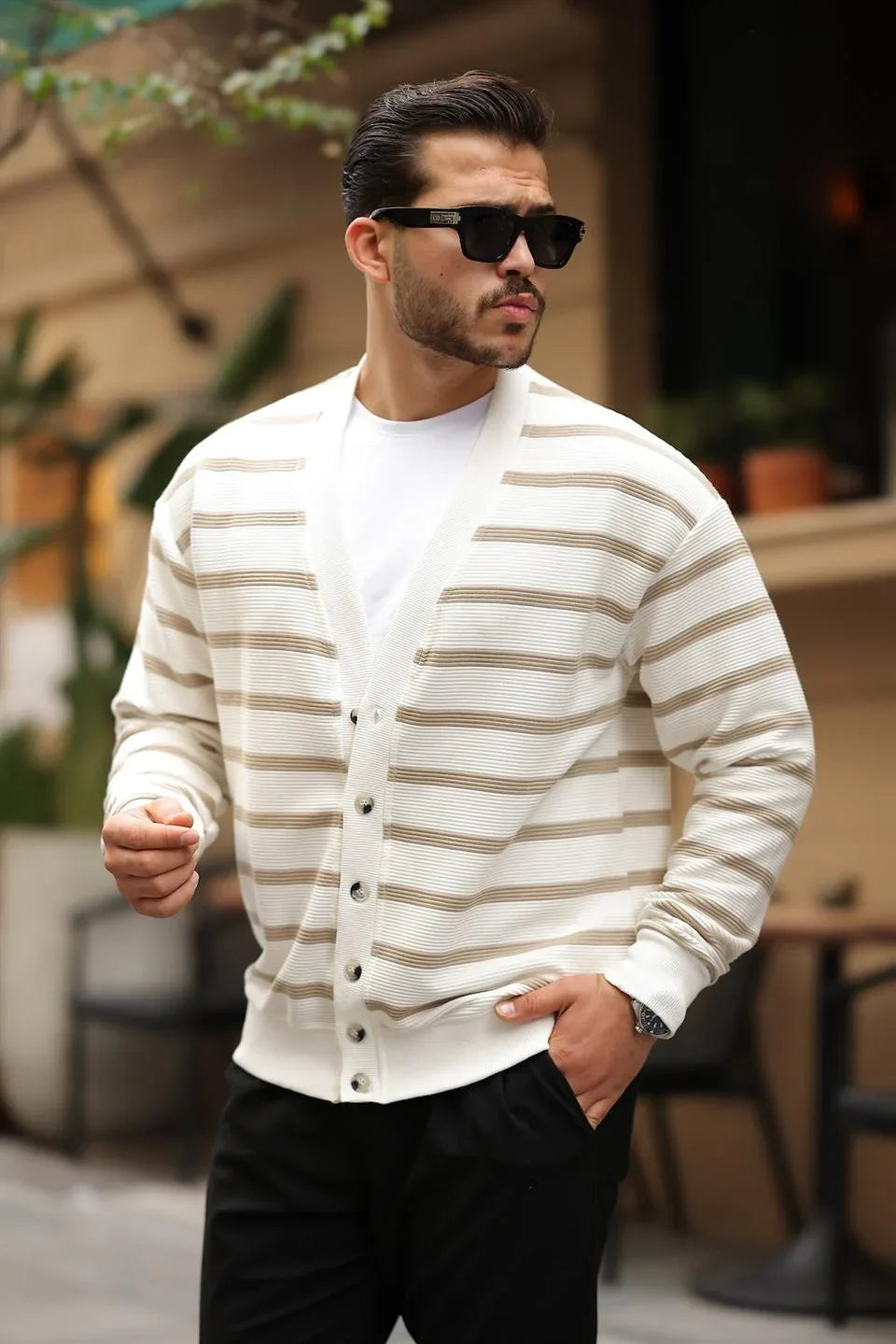 Gilet Homme Oversize à Rayures avec Boutons - Justyol