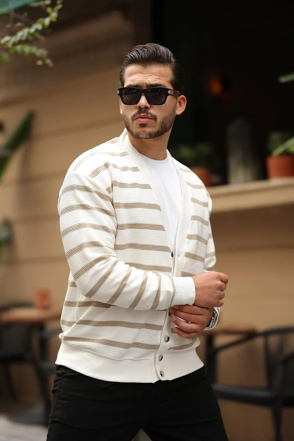 Gilet Homme Oversize à Rayures avec Boutons - Justyol