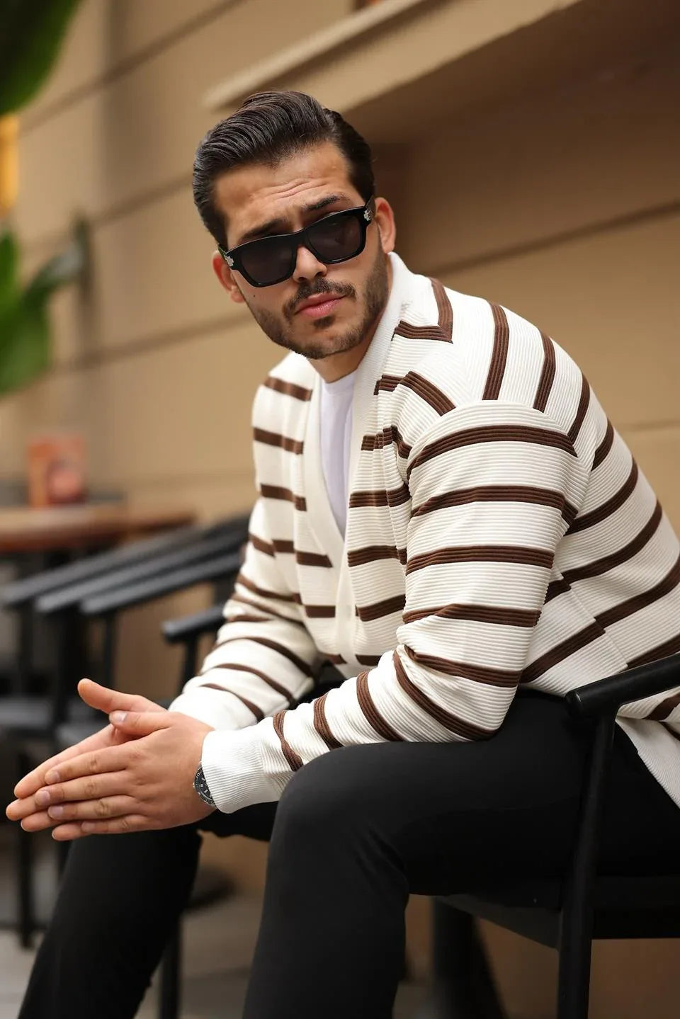 Gilet Homme Oversize à Rayures avec Boutons - Justyol