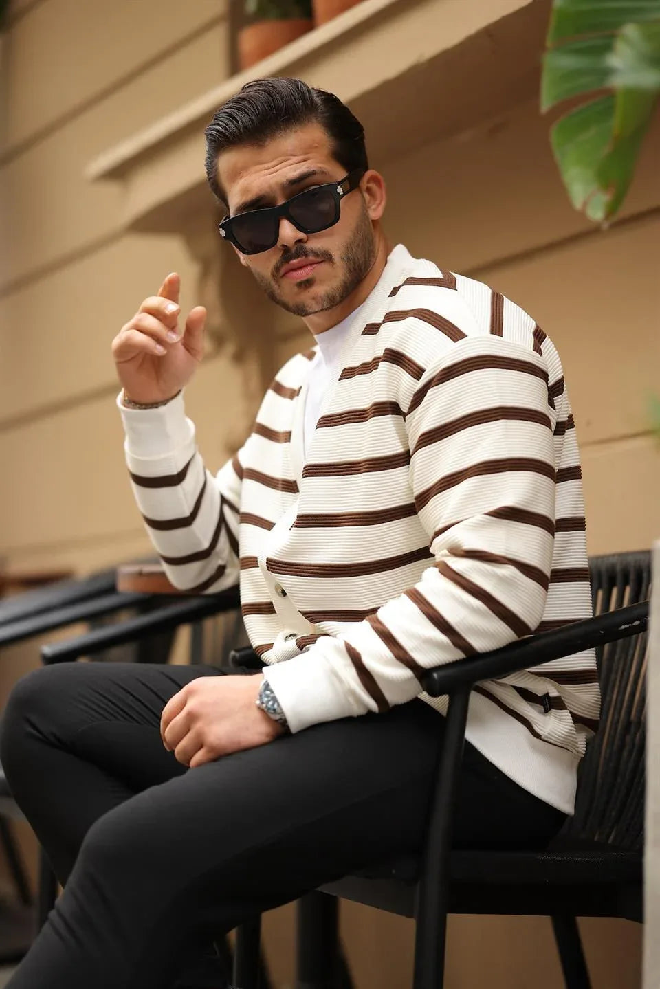 Gilet Homme Oversize à Rayures avec Boutons - Justyol