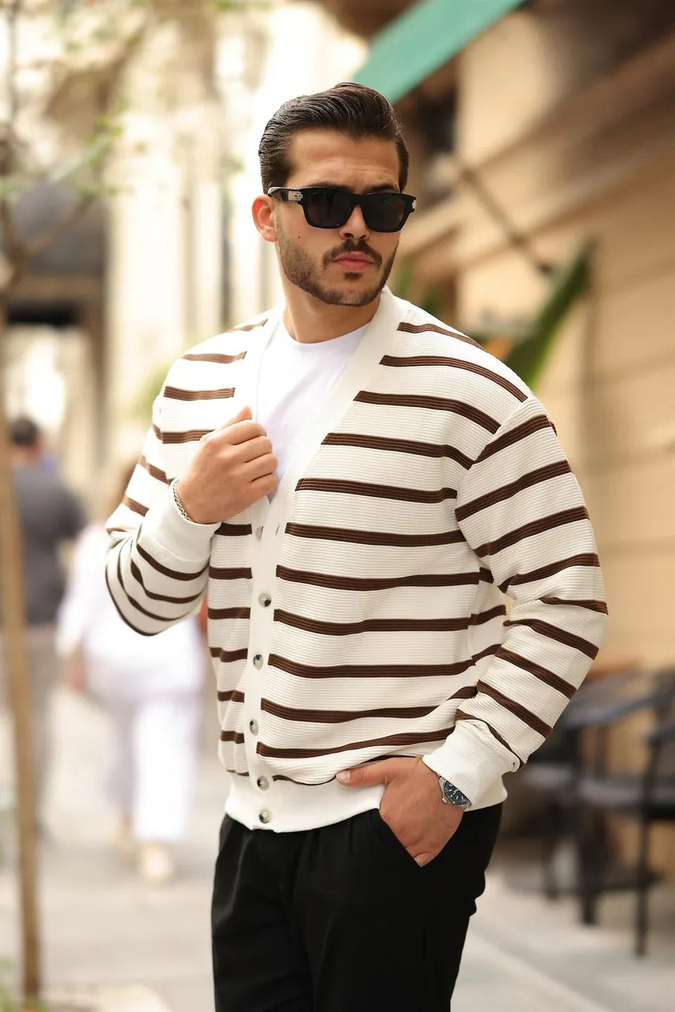 Gilet Homme Oversize à Rayures avec Boutons
