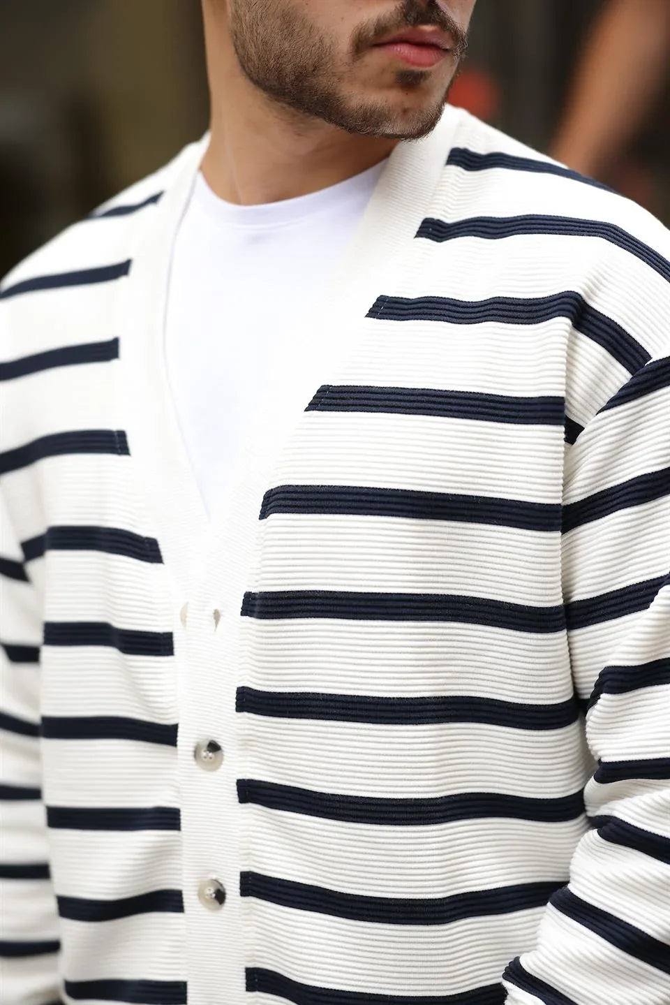 Gilet Homme Oversize à Rayures avec Boutons - Justyol
