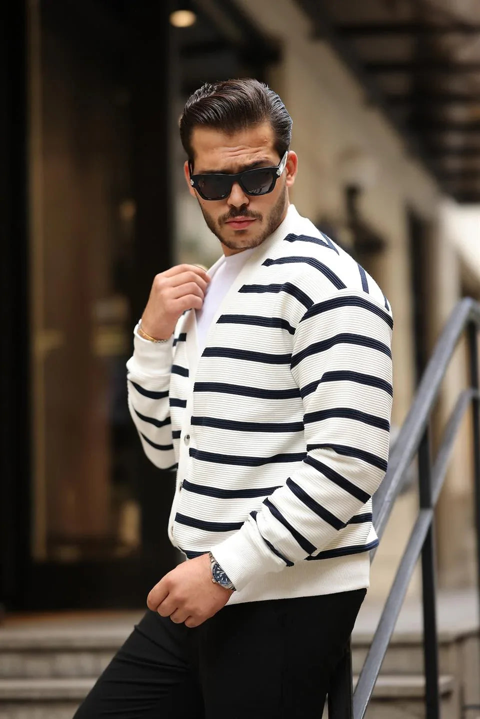 Gilet Homme Oversize à Rayures avec Boutons - Justyol