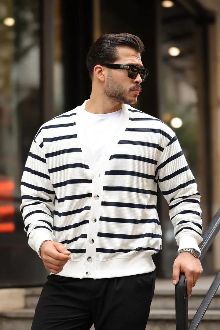 Gilet Homme Oversize à Rayures avec Boutons
