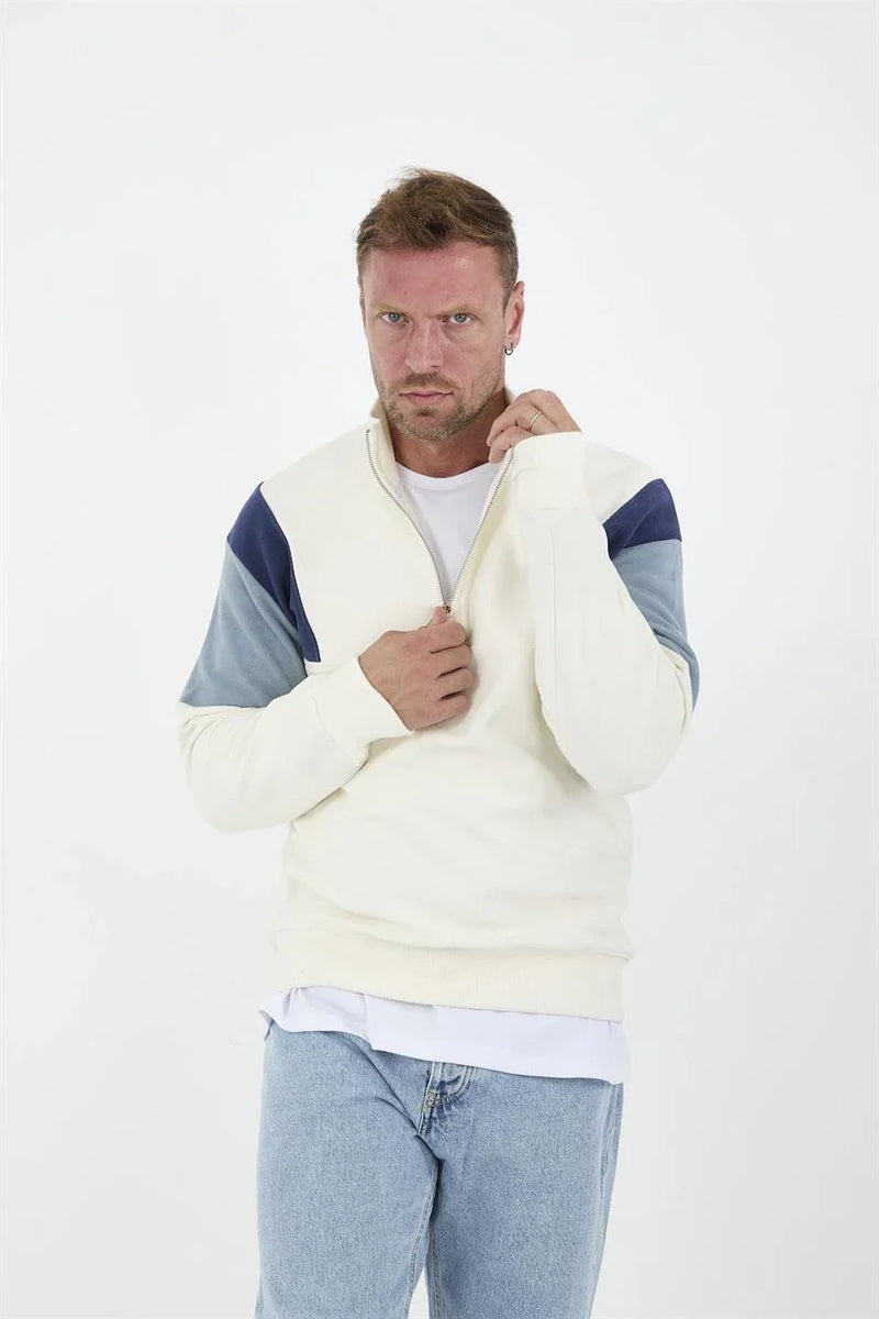 Sweatshirt Homme Oversize en Tricot Selanik avec Détails en Garniture sur les Manches