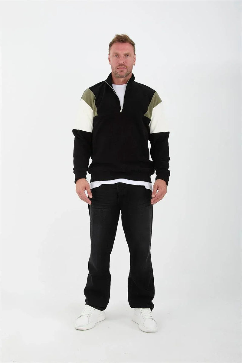 Sweatshirt Homme Oversize en Tricot Selanik avec Détails en Garniture sur les Manches
