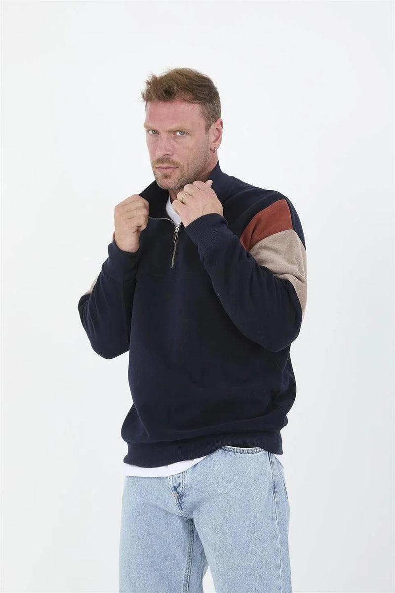 Sweatshirt Homme Oversize en Tricot Selanik avec Détails en Garniture sur les Manches