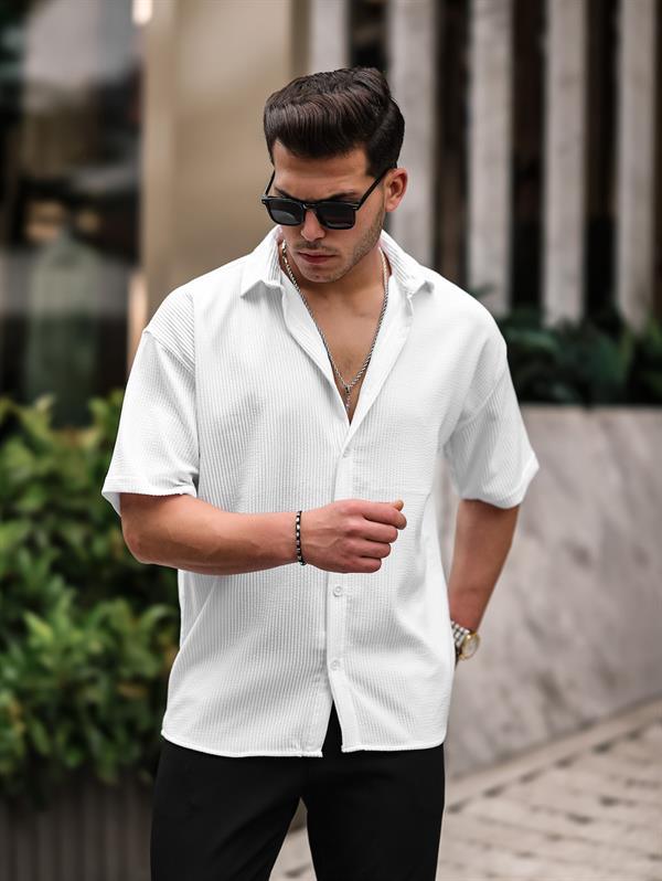 Chemise homme oversize côtelée manches courtes - Justyol