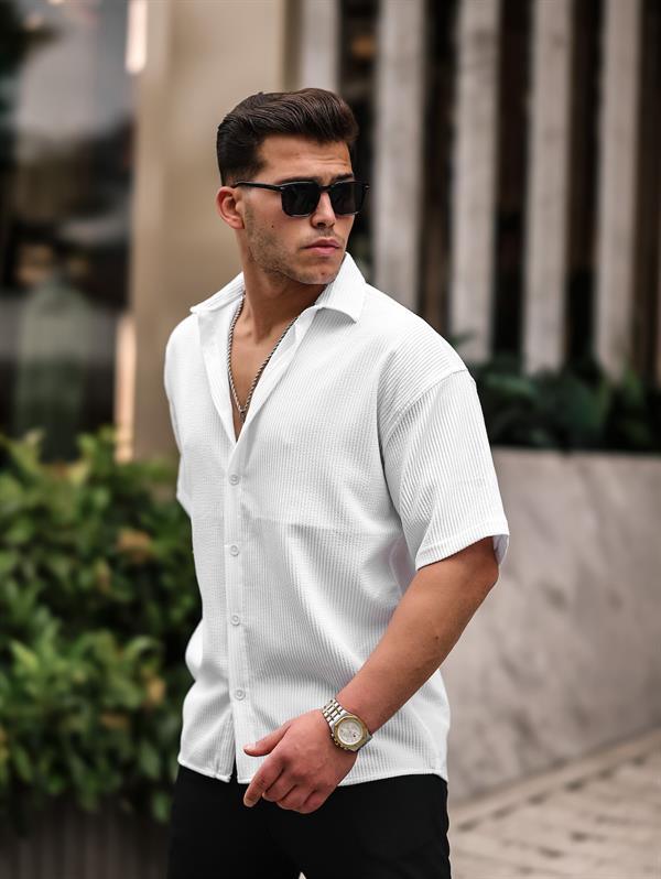 Chemise homme oversize côtelée manches courtes - Justyol