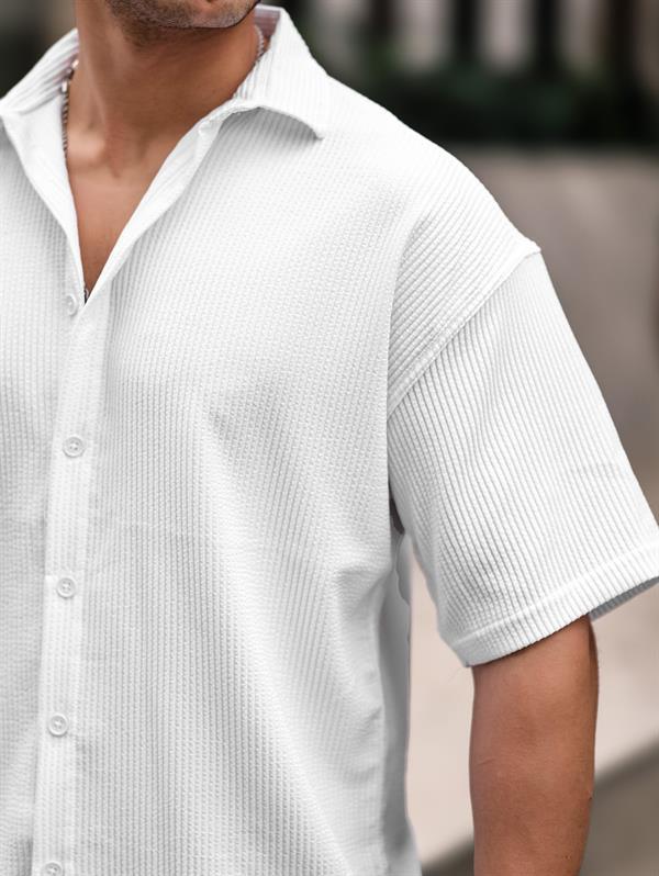 Chemise homme oversize côtelée manches courtes - Justyol