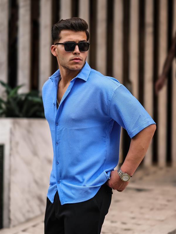 Chemise homme oversize côtelée manches courtes - Justyol