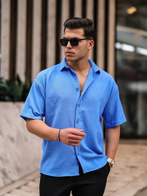 Chemise homme oversize côtelée manches courtes - Justyol