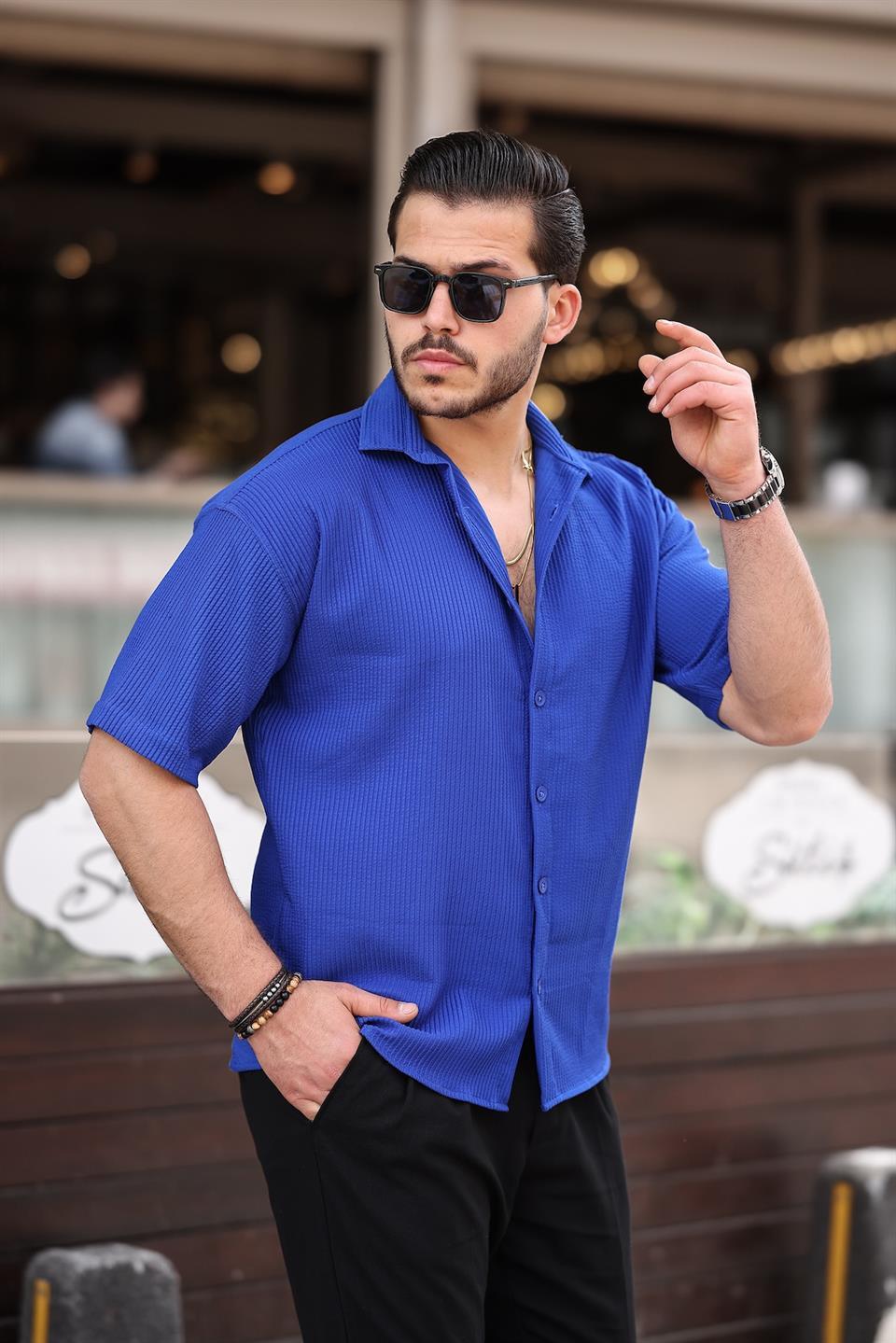 Chemise homme oversize côtelée manches courtes - Justyol