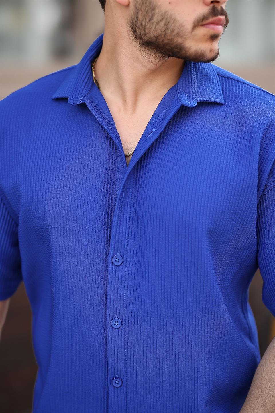 Chemise homme oversize côtelée manches courtes - Justyol