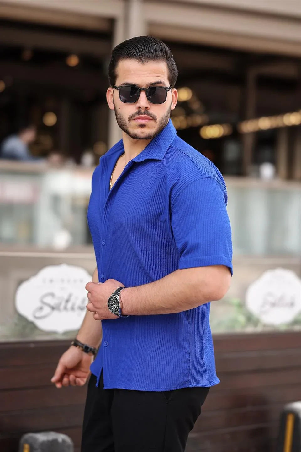 Chemise homme oversize côtelée manches courtes - Justyol