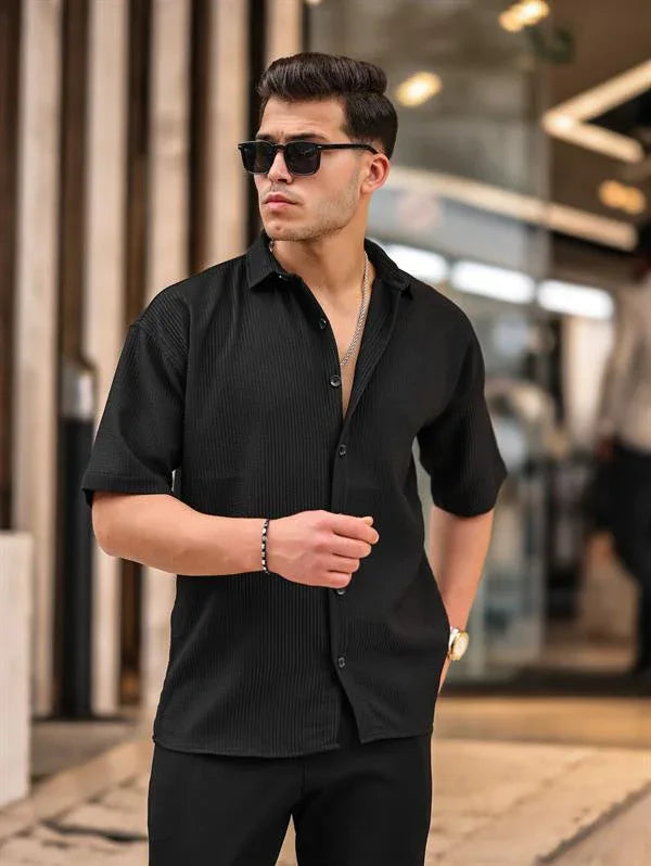 Chemise homme oversize côtelée manches courtes - Justyol