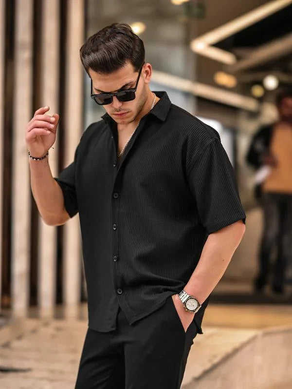 Chemise homme oversize côtelée manches courtes - Justyol