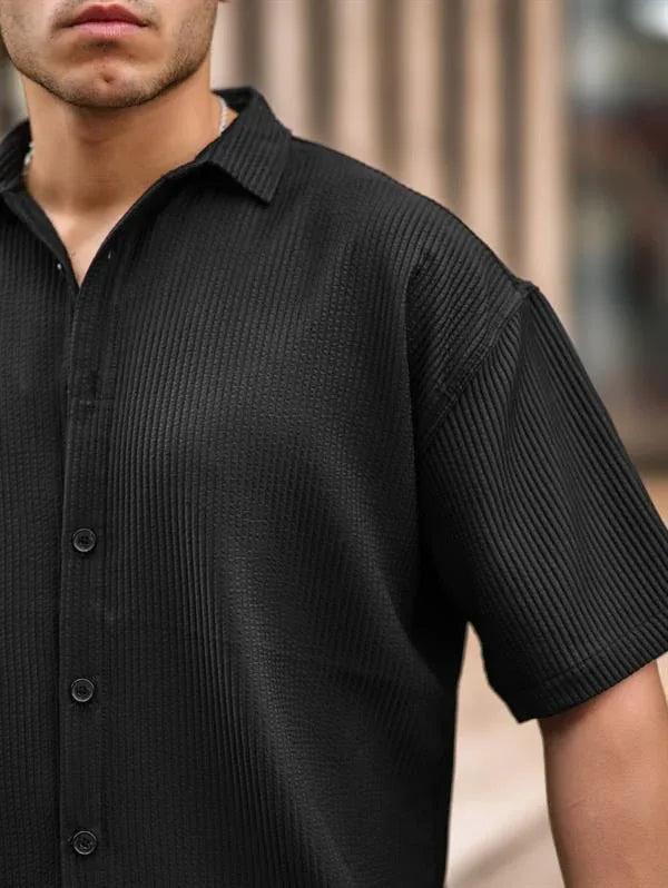 Chemise homme oversize côtelée manches courtes - Justyol