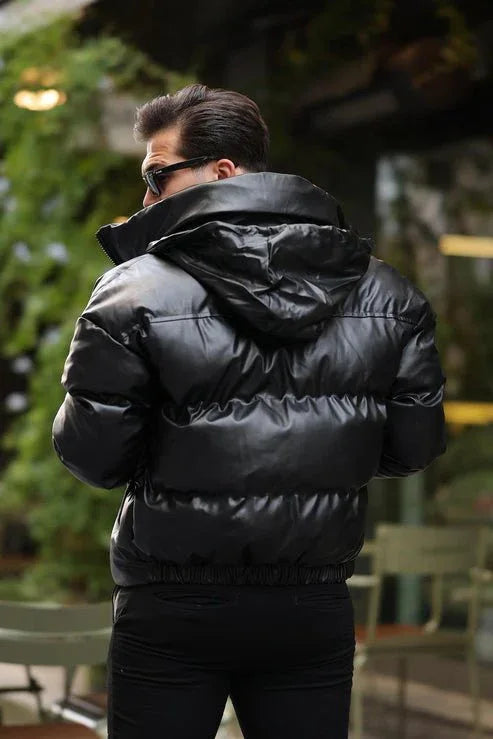 Manteau en Cuir Puffer Homme Oversize avec Capuche Amovible – Modèle Valiberta - Justyol