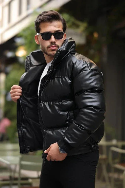 Manteau en Cuir Puffer Homme Oversize avec Capuche Amovible – Modèle Valiberta - Justyol