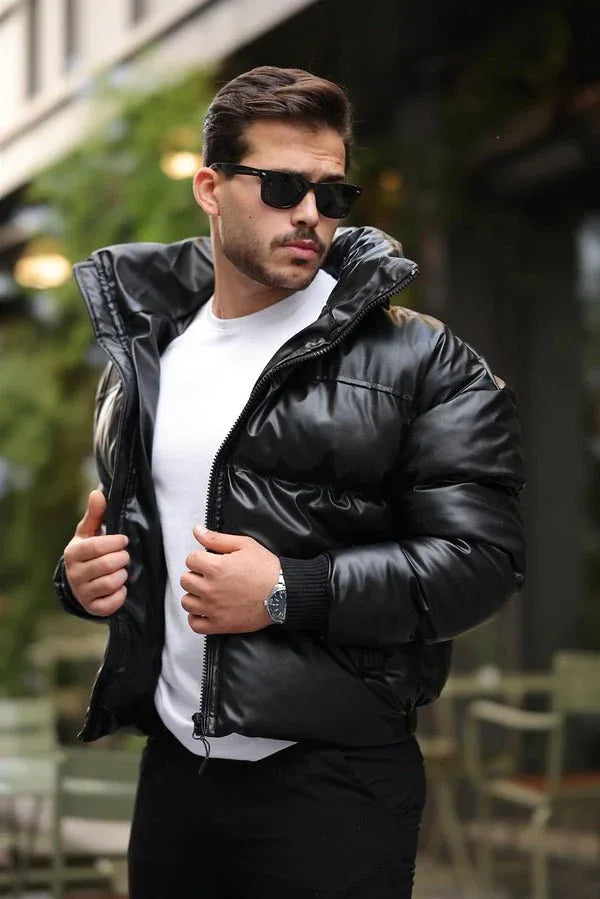Manteau en Cuir Puffer Homme Oversize avec Capuche Amovible – Modèle Valiberta - Justyol