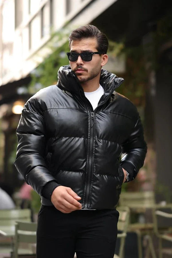 Manteau en Cuir Puffer Homme Oversize avec Capuche Amovible – Modèle Valiberta - Justyol