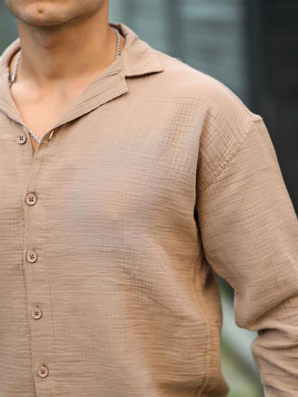 Chemise Homme Oversize en Mousseline de Coton à Col Cubain