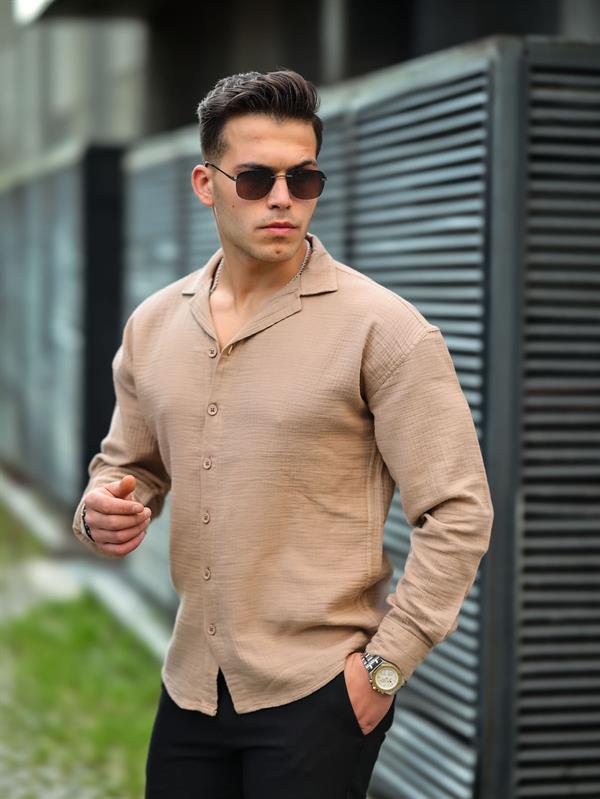 Chemise Homme Oversize en Mousseline de Coton à Col Cubain