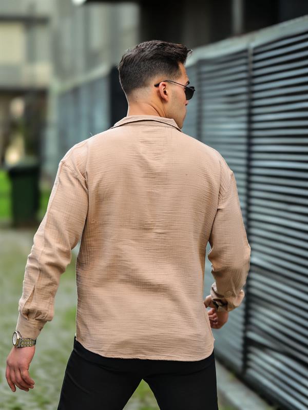 Chemise Homme Oversize en Mousseline de Coton à Col Cubain