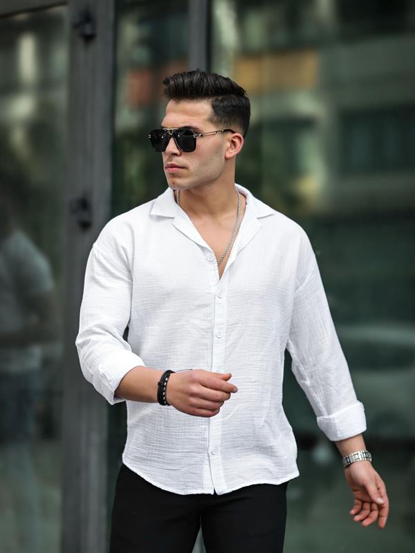 Chemise Homme Oversize en Mousseline de Coton à Col Cubain