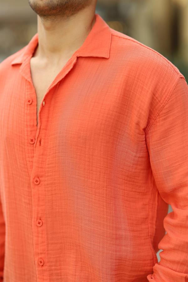 Chemise Homme Oversize en Mousseline de Coton à Col Cubain