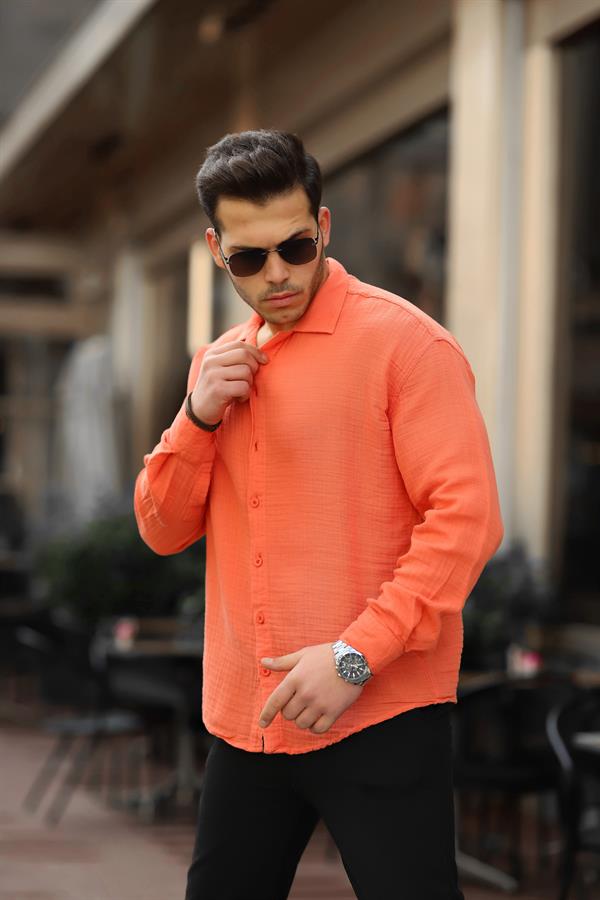 Chemise Homme Oversize en Mousseline de Coton à Col Cubain