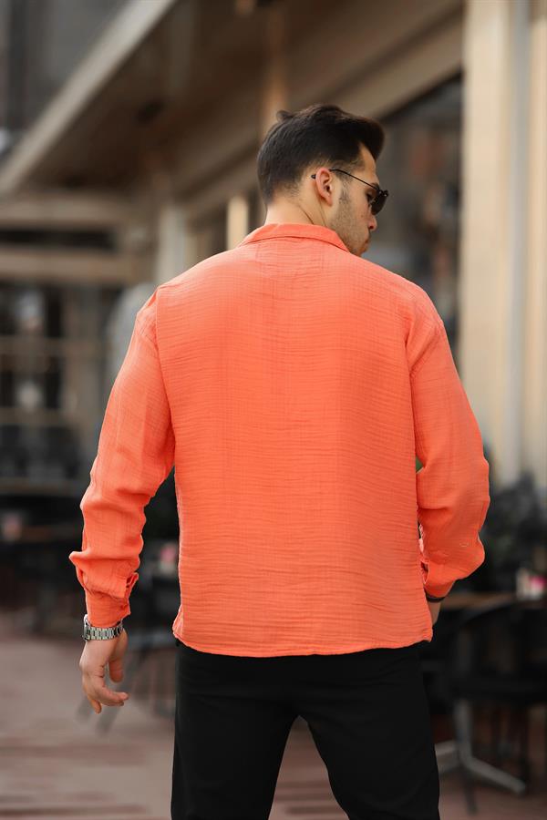 Chemise Homme Oversize en Mousseline de Coton à Col Cubain