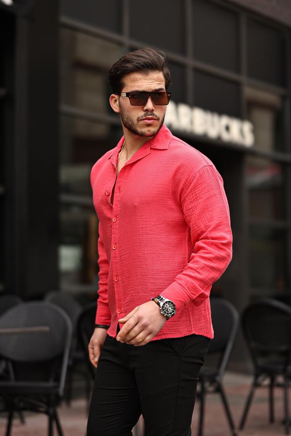 Chemise Homme Oversize en Mousseline de Coton à Col Cubain