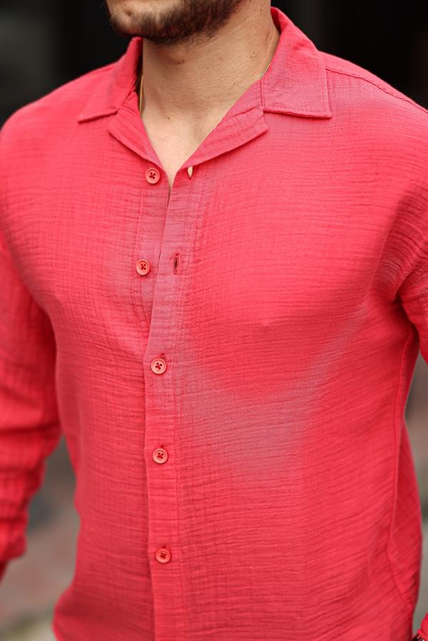 Chemise Homme Oversize en Mousseline de Coton à Col Cubain