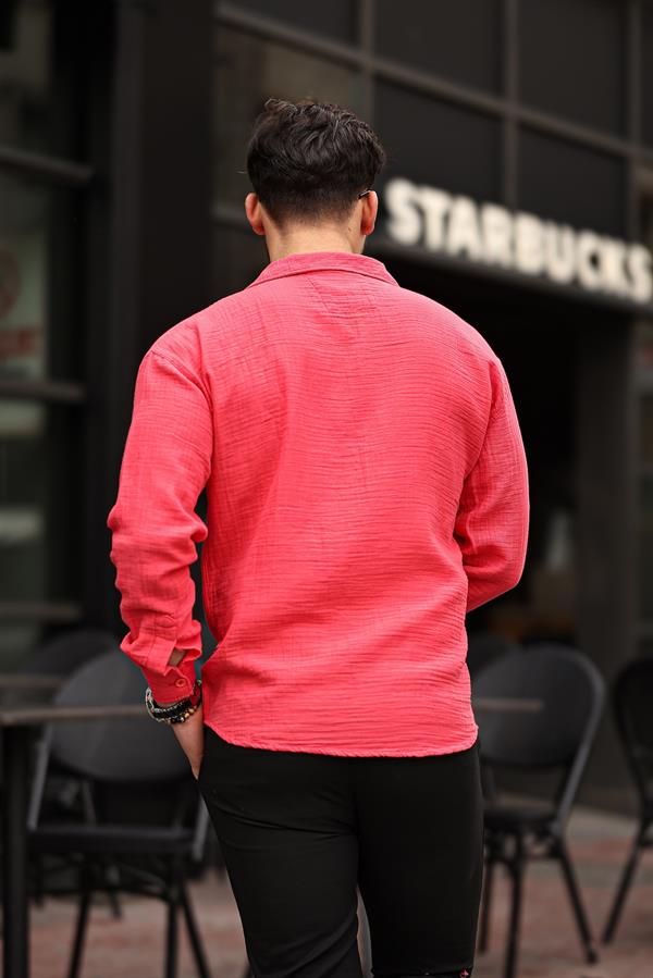 Chemise Homme Oversize en Mousseline de Coton à Col Cubain