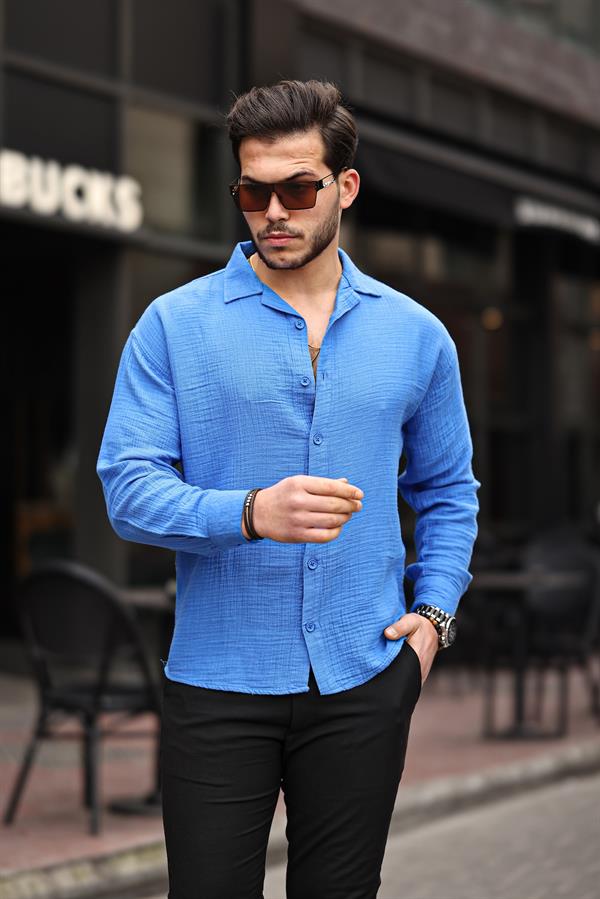 Chemise Homme Oversize en Mousseline de Coton à Col Cubain