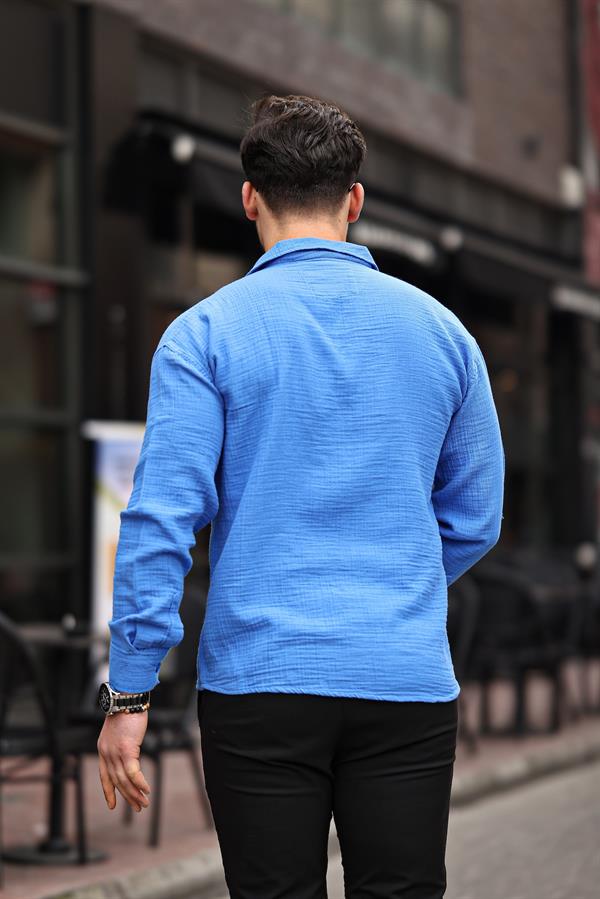 Chemise Homme Oversize en Mousseline de Coton à Col Cubain