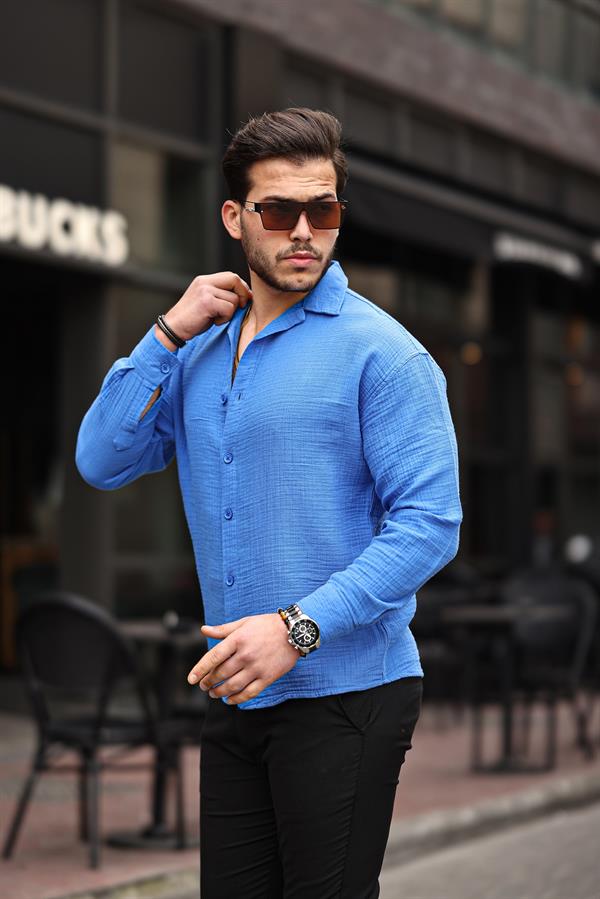 Chemise Homme Oversize en Mousseline de Coton à Col Cubain