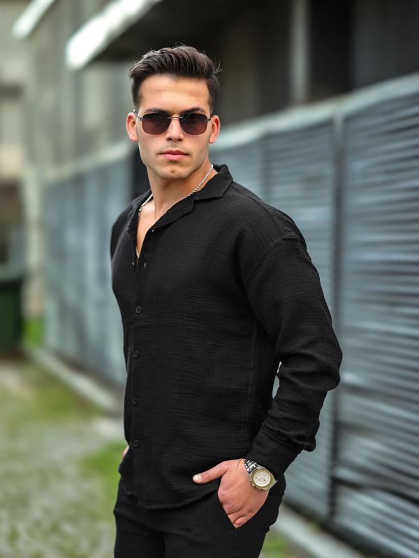 Chemise Homme Oversize en Mousseline de Coton à Col Cubain