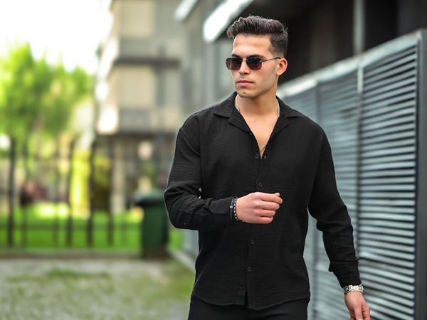 Chemise Homme Oversize en Mousseline de Coton à Col Cubain