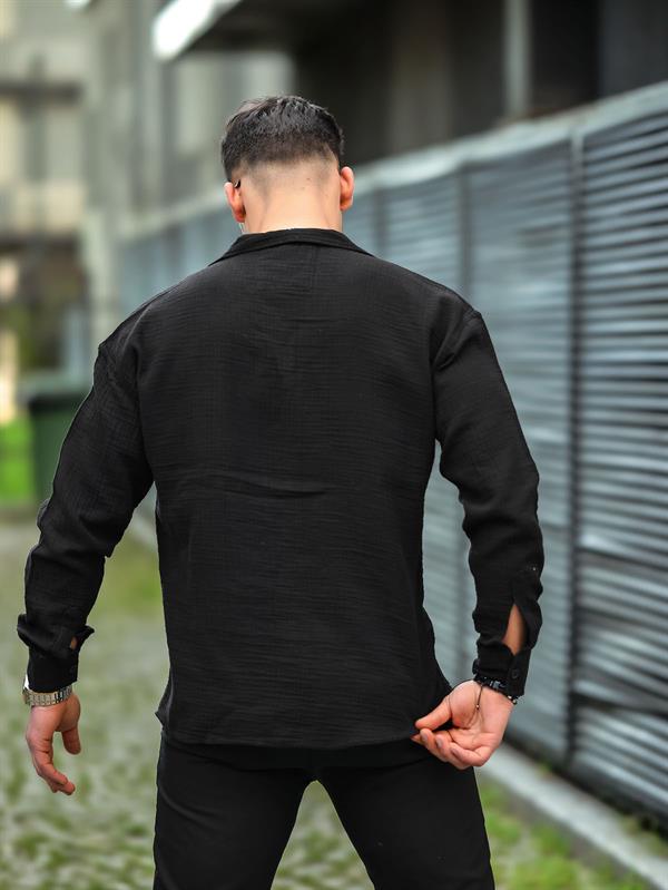 Chemise Homme Oversize en Mousseline de Coton à Col Cubain